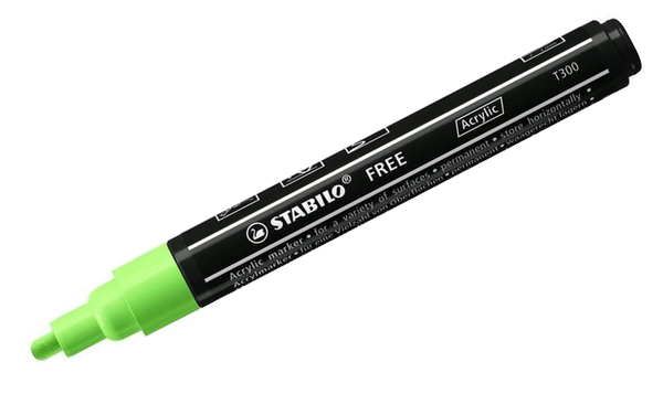 Acrylic Marker - STABILO FREE Acrylic - T300 2-3 mm Bullet Tip Vibrant - Wallet of 5 - Assorted Colours