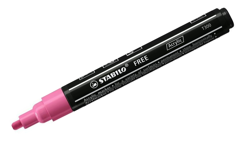 Acrylic Marker - STABILO FREE Acrylic - T300 2-3 mm Bullet Tip Candy - Wallet of 5 - Assorted Colours