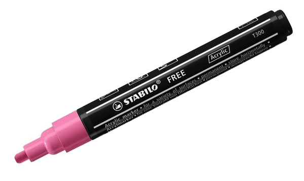 Acrylic Marker - STABILO FREE Acrylic - T300 2-3 mm Bullet Tip Candy - Wallet of 5 - Assorted Colours