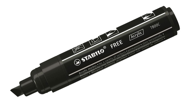 Acrylic Marker - STABILO FREE Acrylic - T800C 4-10 mm Bullet Tip - Bold - Wallet of 5 - Assorted Colours