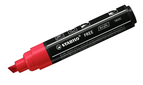 Acrylic Marker - STABILO FREE Acrylic - T800C 4-10 mm Bullet Tip - Bold - Wallet of 5 - Assorted Colours