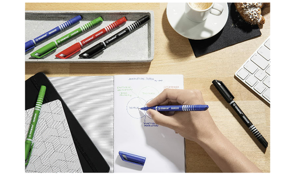 Fineliner with Cushioned F-Tip - STABILO SENSOR F - Pack of 4 - Green, Red, Blue, Black