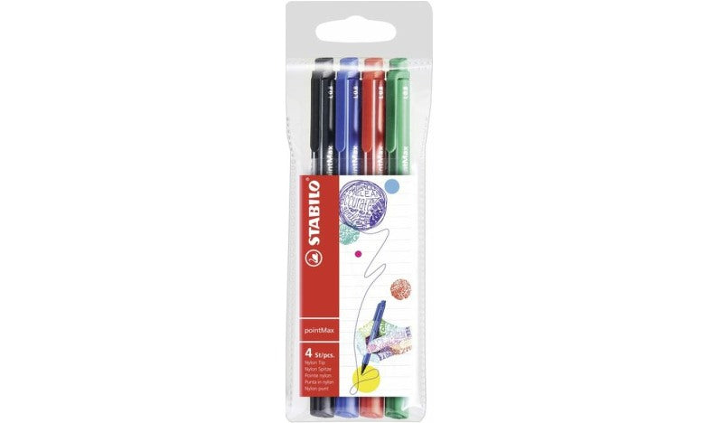 Fineliner - STABILO pointMax - Pack of 4 - Black, Ultramarine, Carmine, Green
