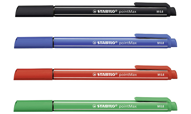 STABILO PointMax Nylon Tip Fineliner – 0.8mm – Wallet of 8 Assorted Colours