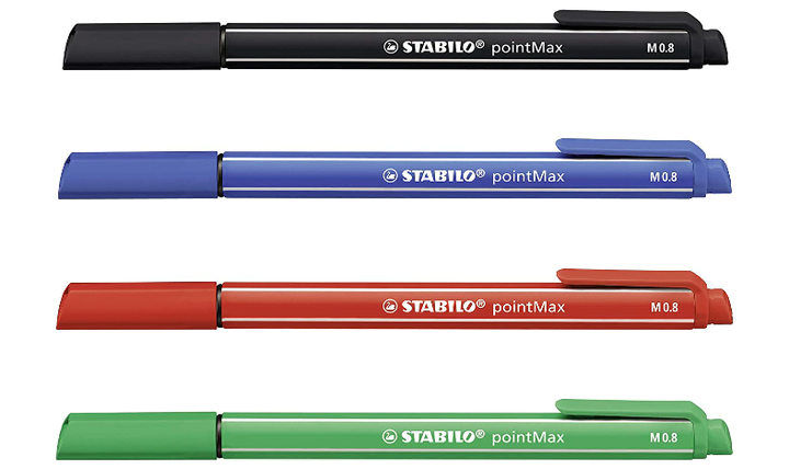 Fineliner - STABILO pointMax - Pack of 4 - Black, Ultramarine, Carmine, Green
