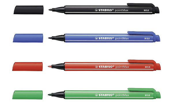 Fineliner - STABILO pointMax - Pack of 4 - Black, Ultramarine, Carmine, Green