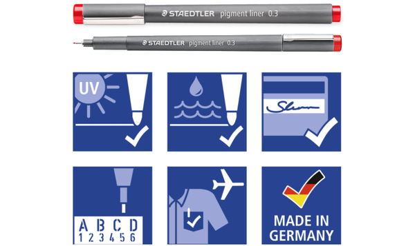 STAEDTLER 308 Coloured Pigment Liner 0.3 Assorted Deskset of 6