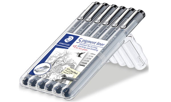 STAEDTLER 308 Pigment Liner Pen Assorted Deskset of 6