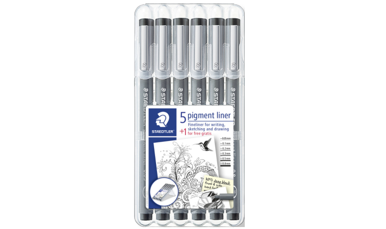 STAEDTLER 308 Pigment Liner Pen Assorted Deskset of 6