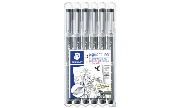 STAEDTLER 308 Pigment Liner Pen Assorted Deskset of 6