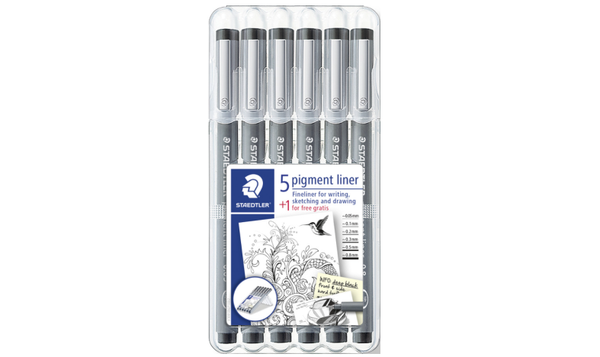 STAEDTLER 308 Pigment Liner Pen Assorted Deskset of 6