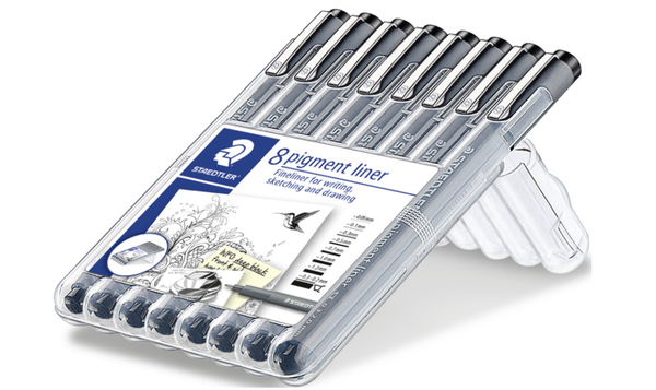 STAEDTLER 308 Pigment Liner Pen Assorted Deskset of 8