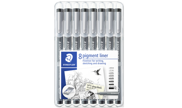 STAEDTLER 308 Pigment Liner Pen Assorted Deskset of 8
