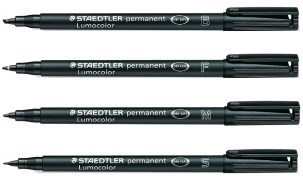 STAEDTLER Lumocolor Permanent Black Marker Pens Pack of 4 Assorted Line Widths