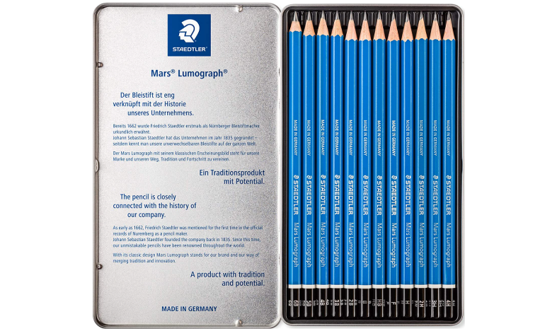 STAEDTLER Mars Lumograph Sketching &amp; Drawing Pencils Tin of 12 Assorted