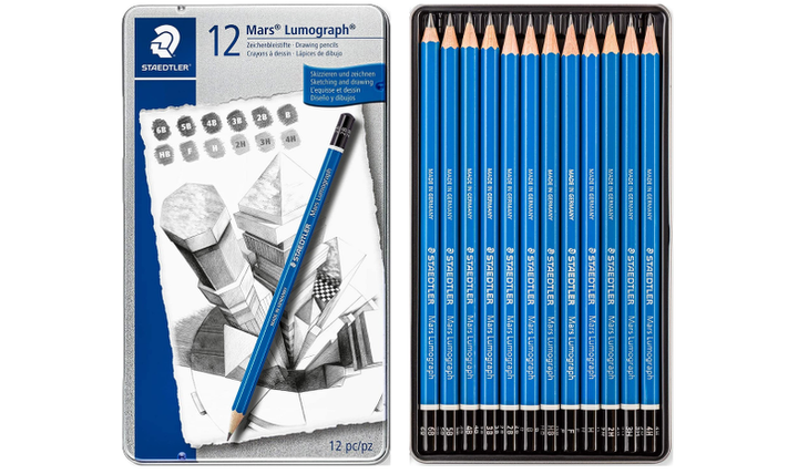 STAEDTLER Mars Lumograph Sketching &amp; Drawing Pencils Tin of 12 Assorted