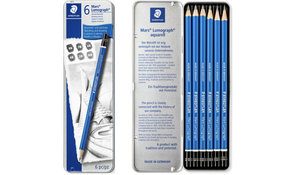 STAEDTLER Mars Lumograph Sketching & Drawing Pencils Tin of 6 Assorted