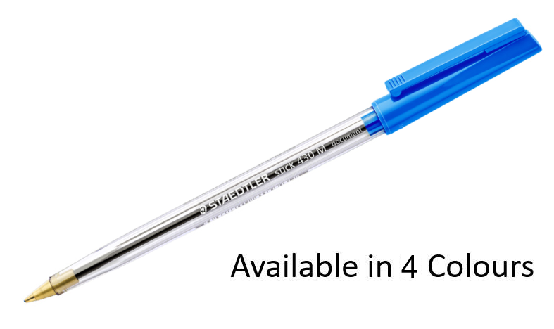 Staedtler Medium 0.5mm 430 Stick Ballpoint Pens Writing Pen Smooth - Black & Blue Ink - Pack of 6