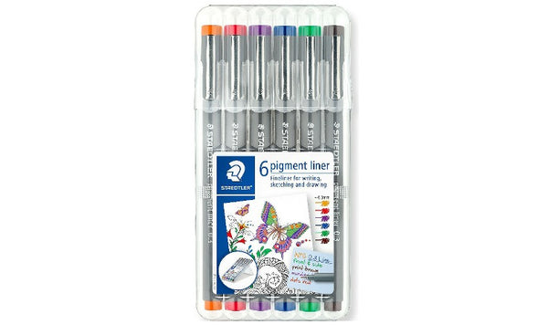 STAEDTLER 308 Coloured Pigment Liner 0.3 Assorted Deskset of 6