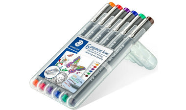 STAEDTLER 308 Coloured Pigment Liner 0.3 Assorted Deskset of 6