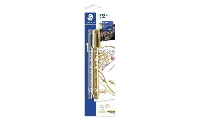STAEDTLER Metallic Marker Pen Assorted Pack of 2 (Gold &amp; Silver)