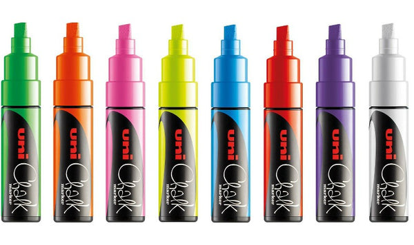 Uni Chalk Marker Pen PWE-8K Chisel Tip Wallet of 8 Assorted