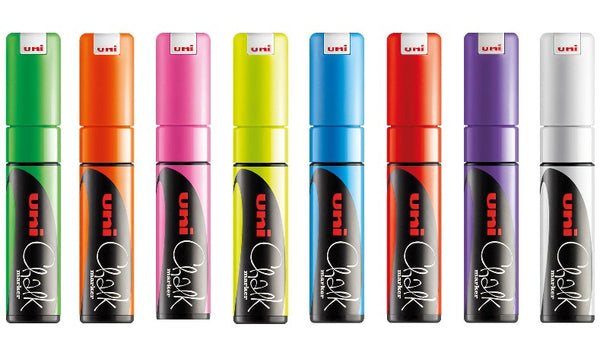 Uni Chalk Marker Pen PWE-8K Chisel Tip Wallet of 8 Assorted