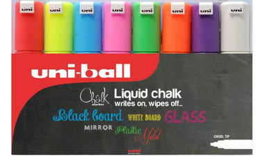 Uni Chalk Marker Pen PWE-8K Chisel Tip Wallet of 8 Assorted