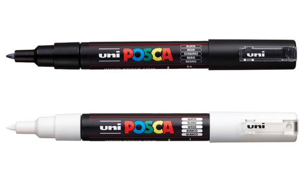 Uni POSCA Marker Pen PC-1M Extra Fine Set of 2 (Black White)