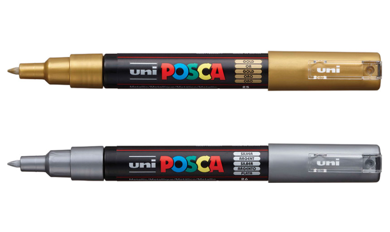 Uni POSCA Marker Pen PC-1M Extra Fine Set of 2 (Gold Silver)