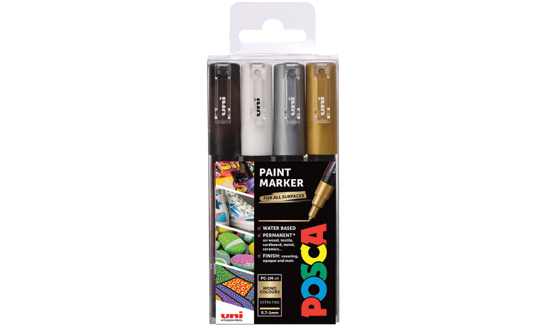 Uni POSCA Marker Pen PC-1M Extra Fine Set of 4 Monotones