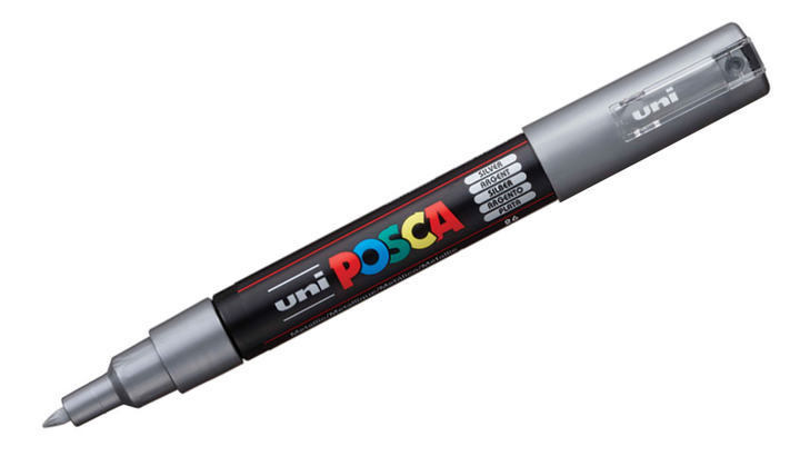 Uni POSCA Marker Pen PC-1M Extra Fine Set of 3 (White Gold Silver)