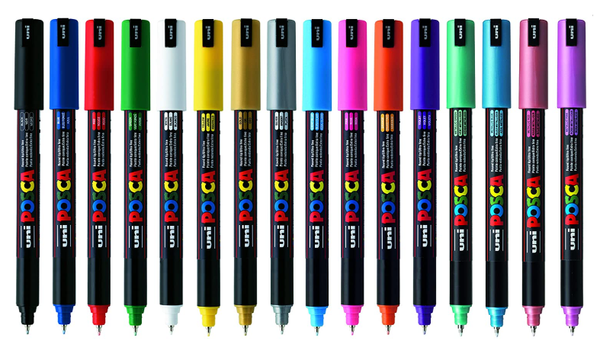 Uni POSCA Marker Pen PC-1MR Ultra-Fine Set of 16 Assorted Colours