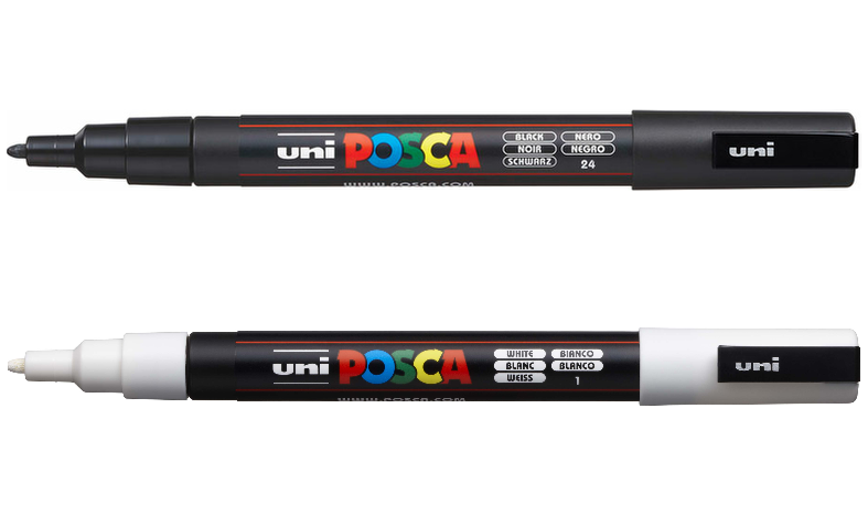 Uni POSCA Marker Pen PC-3M Fine Set of 2 (Black White)