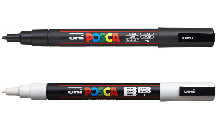 Uni POSCA Marker Pen PC-3M Fine Set of 2 (Black White)