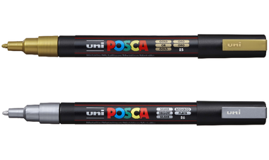 Uni POSCA Marker Pen PC-3M Fine Set of 2 (Gold Silver)