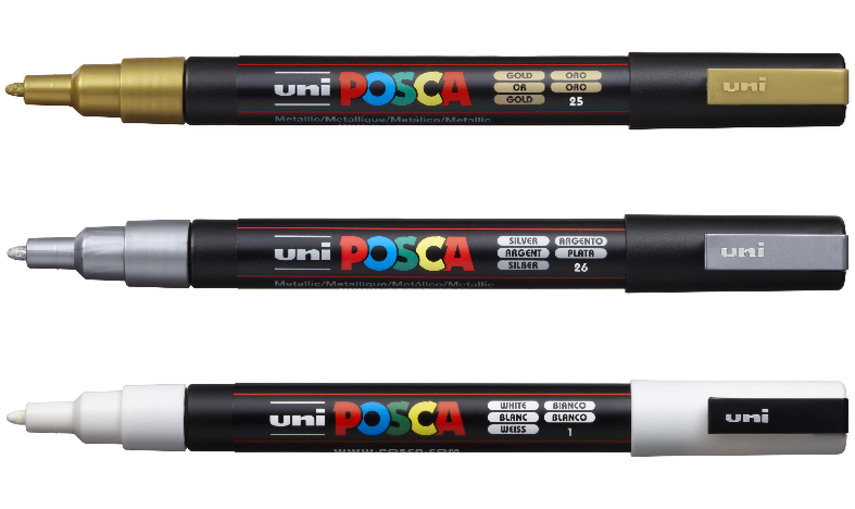 Uni POSCA Marker Pen PC-3M Fine Set of 3 (Gold Silver White)