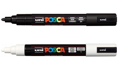 Uni POSCA Marker Pen PC-5M Medium Set of 2 (Black White)