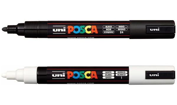 Uni POSCA Marker Pen PC-5M Medium Set of 2 (Black White)