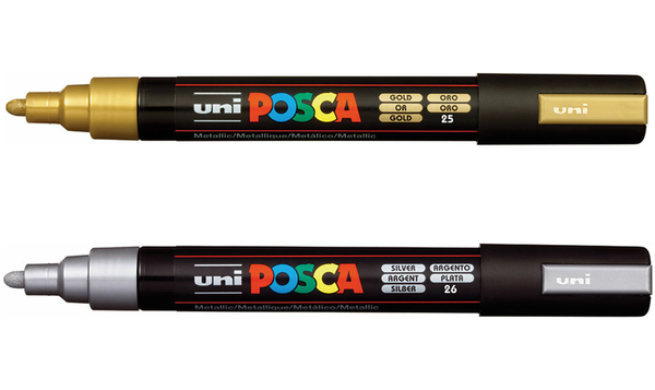 Uni POSCA Marker Pen PC-5M Medium Set of 2 (Gold Silver)