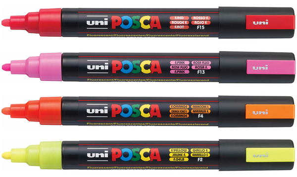 Uni POSCA Marker Pen PC-5M Medium Set of 4 Fluorescents