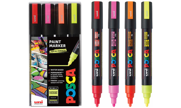 Uni POSCA Marker Pen PC-5M Medium Set of 4 Fluorescents