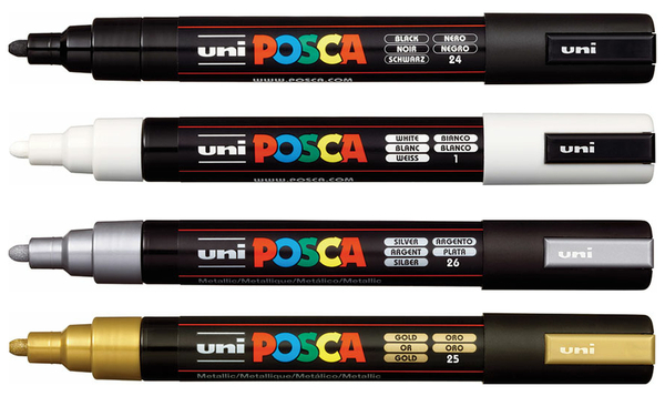 Uni POSCA Marker Pen PC-5M Medium Set of 4 Monotones