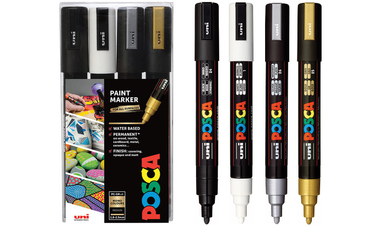 Uni POSCA Marker Pen PC-5M Medium Set of 4 Monotones