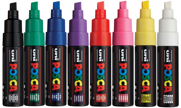 Uni POSCA Marker Pen PC-8K Broad Chisel Set of 8 Assorted