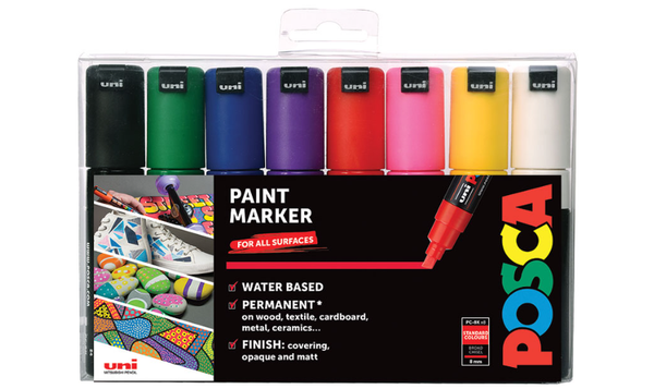 Uni POSCA Marker Pen PC-8K Broad Chisel Set of 8 Assorted