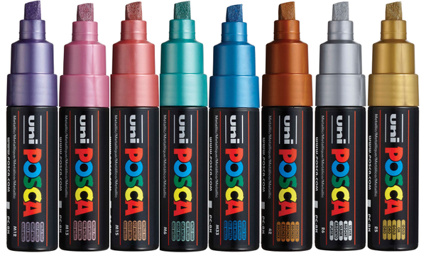 Uni POSCA Marker Pen PC-8K Broad Chisel Set of 8 Metallics