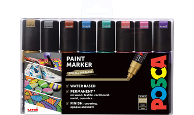 Uni POSCA Marker Pen PC-8K Broad Chisel Set of 8 Metallics