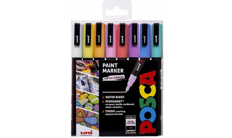 Uni Posca 8 Paint Marker Pastel Colours PC-3M Fine 0.9-1.3mm - ASDA  Groceries